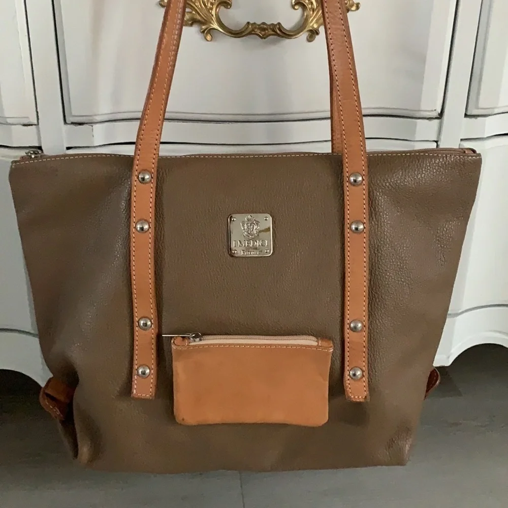 I Medici Firenze leather two‎ tones camel tote bag logo bohemian work